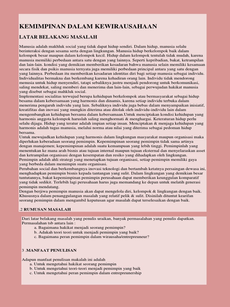 Kepemimpinan Dalam Kewirausahaan Ii Dan Iii 19 10 2014