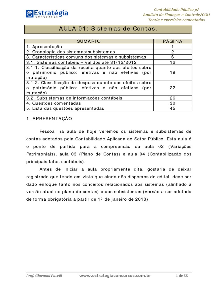 Aula 01 Sistemas De Contas Pdf Pdf Contabilidade Receita