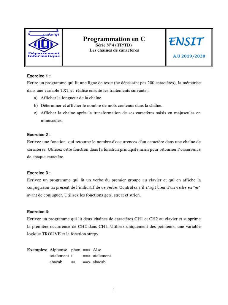 TD 4 Chaines Caractères | PDF | Domaines de l'informatique | Génie logiciel