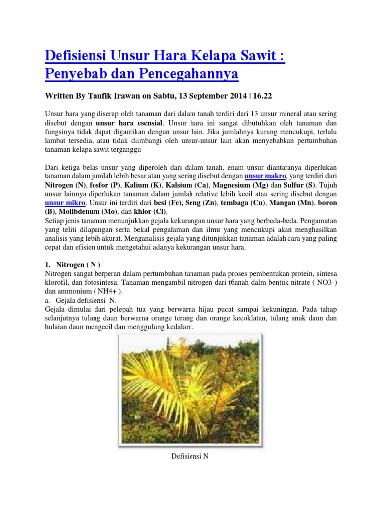 Defisiensi Unsur Hara Kelapa Sawit | PDF