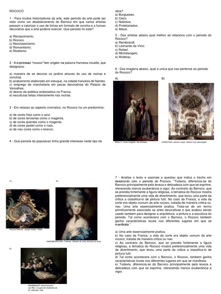 Exercícios - Rococó | PDF | Barroco | Estética