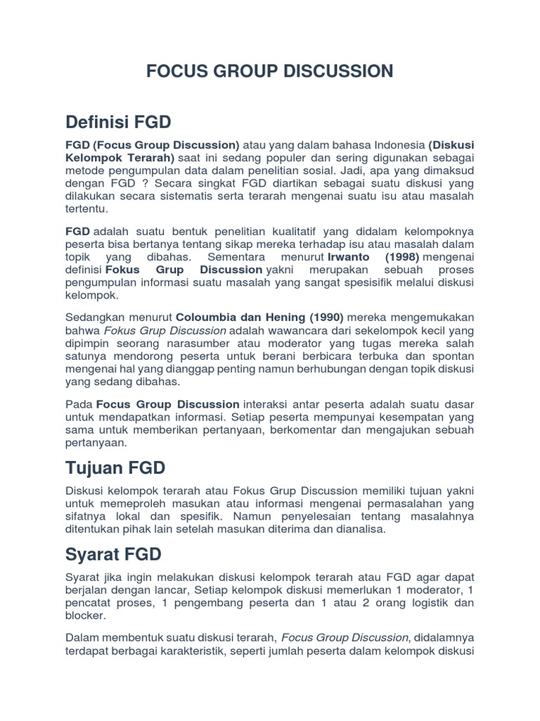 Pengantar Focus Group Discussion | PDF