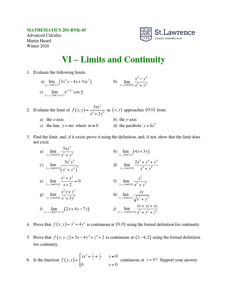 VI - Limits and Continuity PDF | PDF | Continuous Function ...