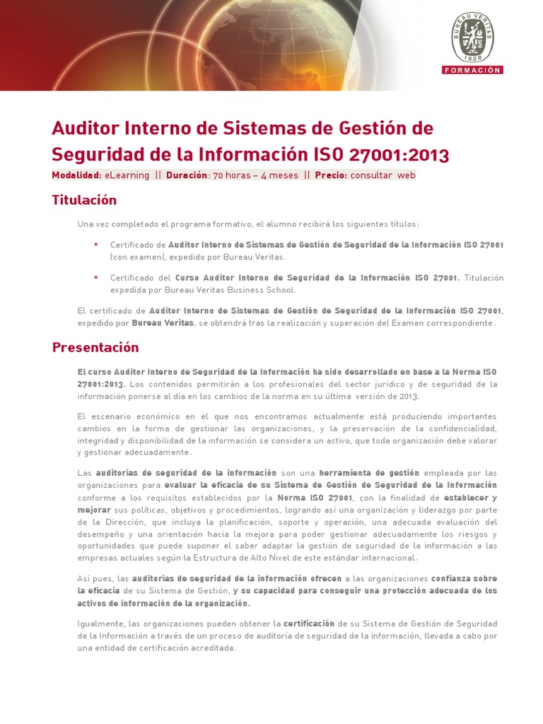 Curso Auditor Interno ISO 27001 Online | PDF | Seguridad de información ...