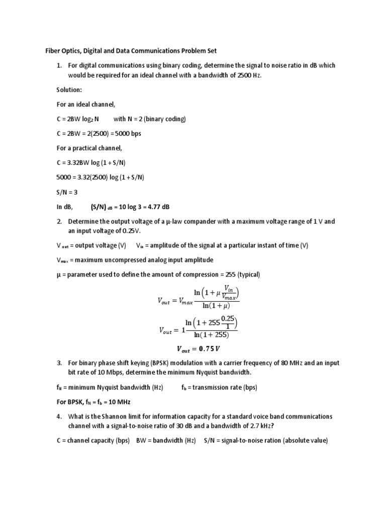 Digital Communication Problem Set | PDF | Signal To Noise Ratio ...
