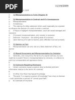 1) Misrepresentation in Torts (Chapter 9) 2) Misrepresentation in Contract and It's Consequences