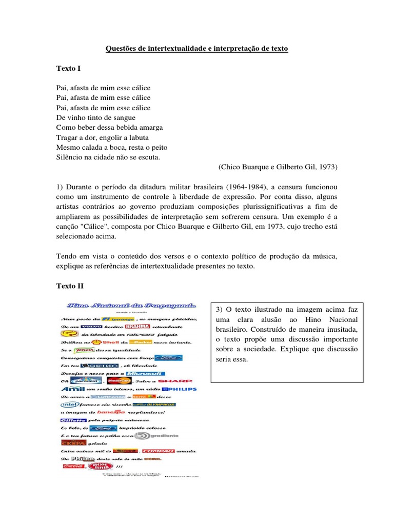 Questões de Intertextualidade e Interpretação de Texto | PDF | Imagem ...