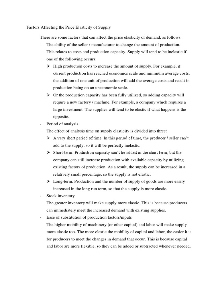Factors Influencing Supply Elasticity | PDF | Business