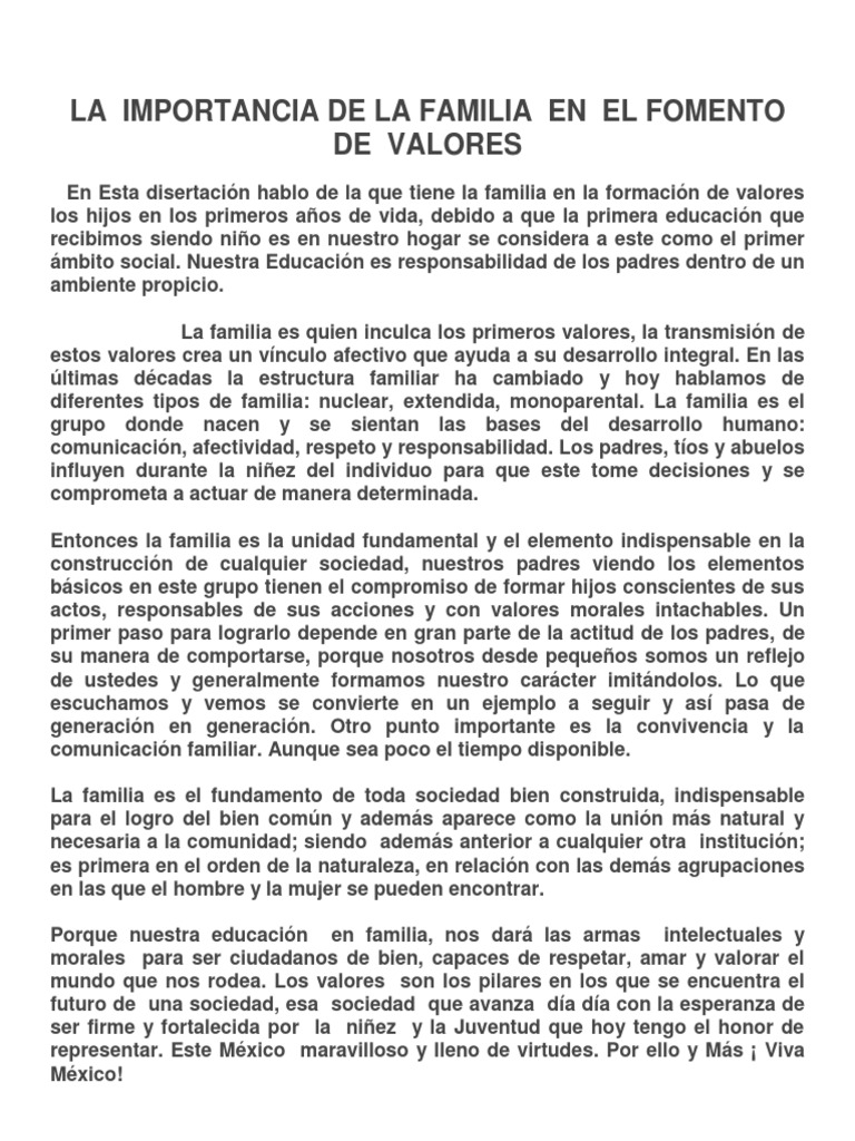 La Importancia de La Familia en El Fomento de Valores | PDF | Familia ...
