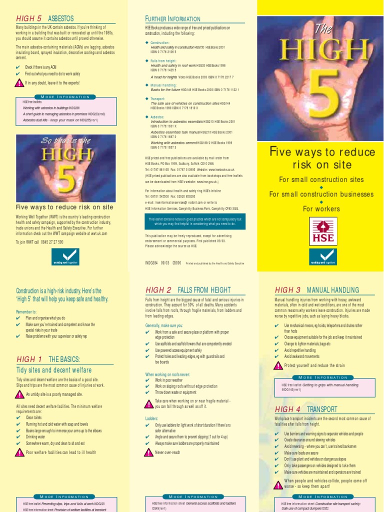 5 Ways To Reduce Risk Onsite | PDF | Asbestos | Occupational Safety And ...