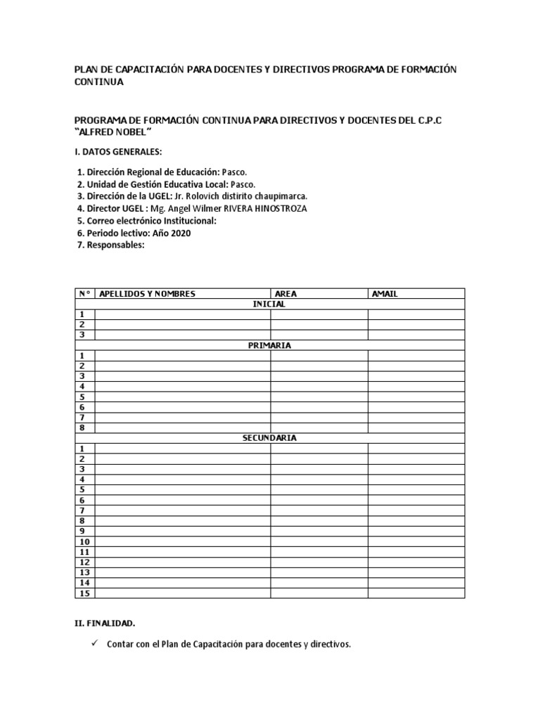 Plan de Capacitación Docente | PDF | Plan de estudios | Educación primaria