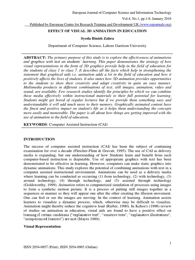 Impact of 3D Animation on Learning | PDF | Multimedia | Computer Graphics