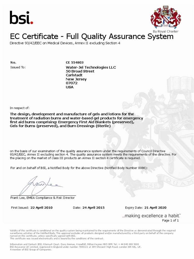 CE Certificate Burnfree Medical Device Government