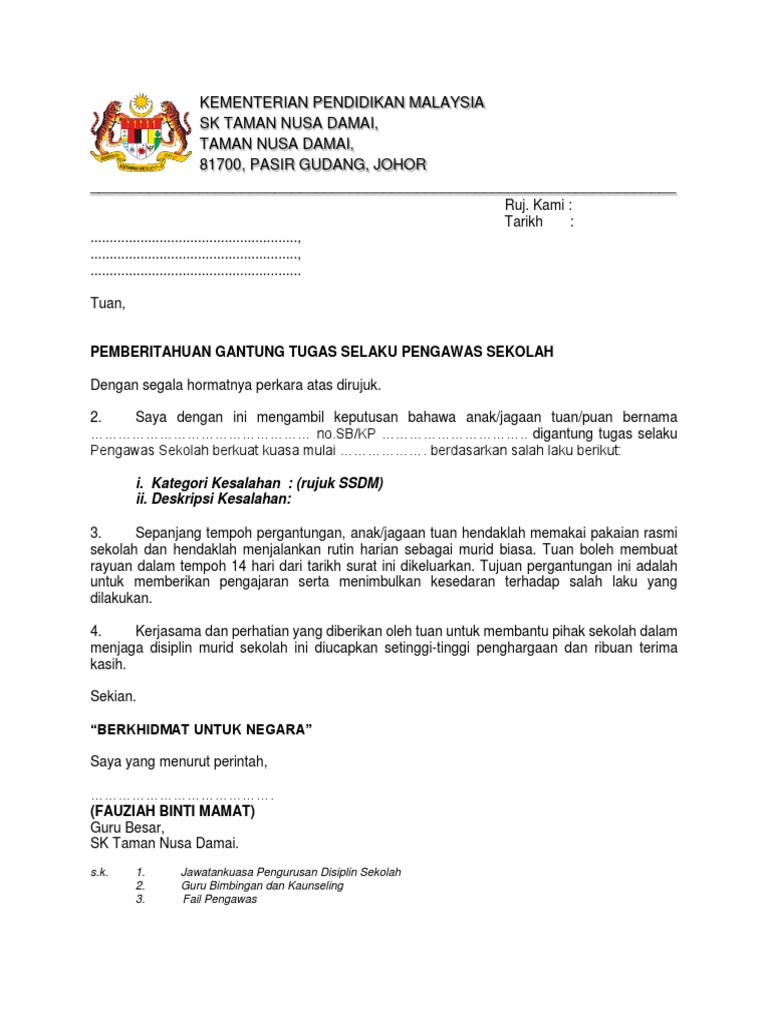 Surat Gantung Tugas Pengawas Pdf