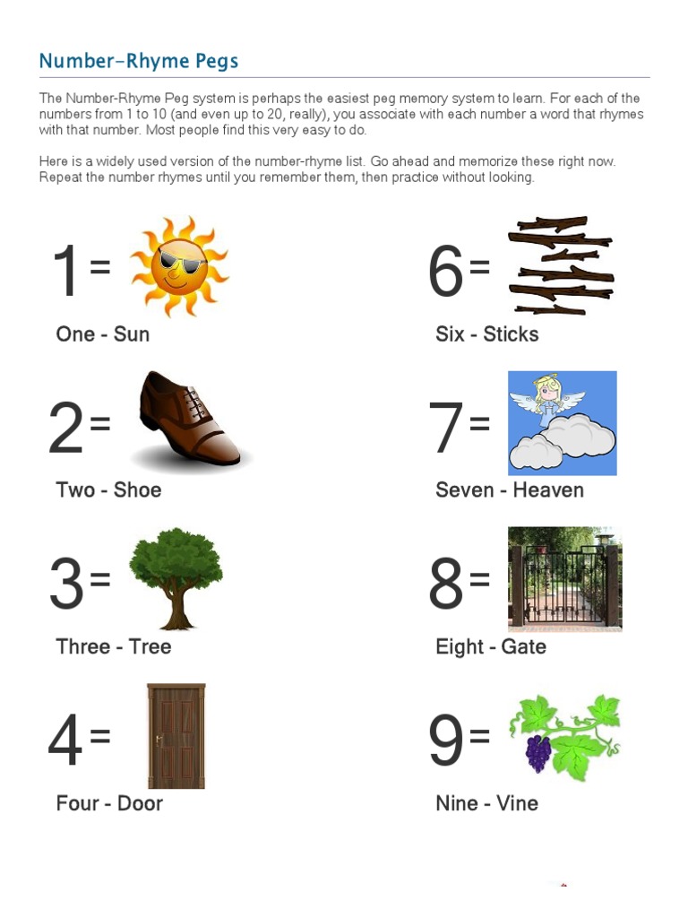 Number-Rhyme Peg Memory System | PDF