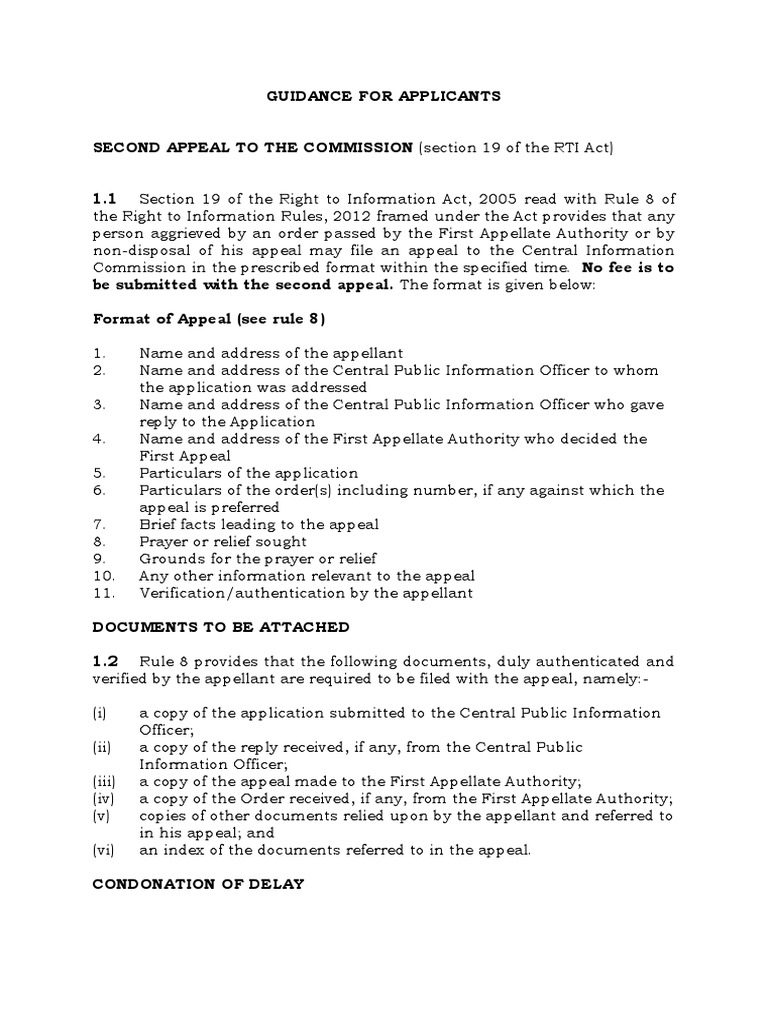 Guidance For Applicants-Second Appeal To The Commission Section 19 of ...