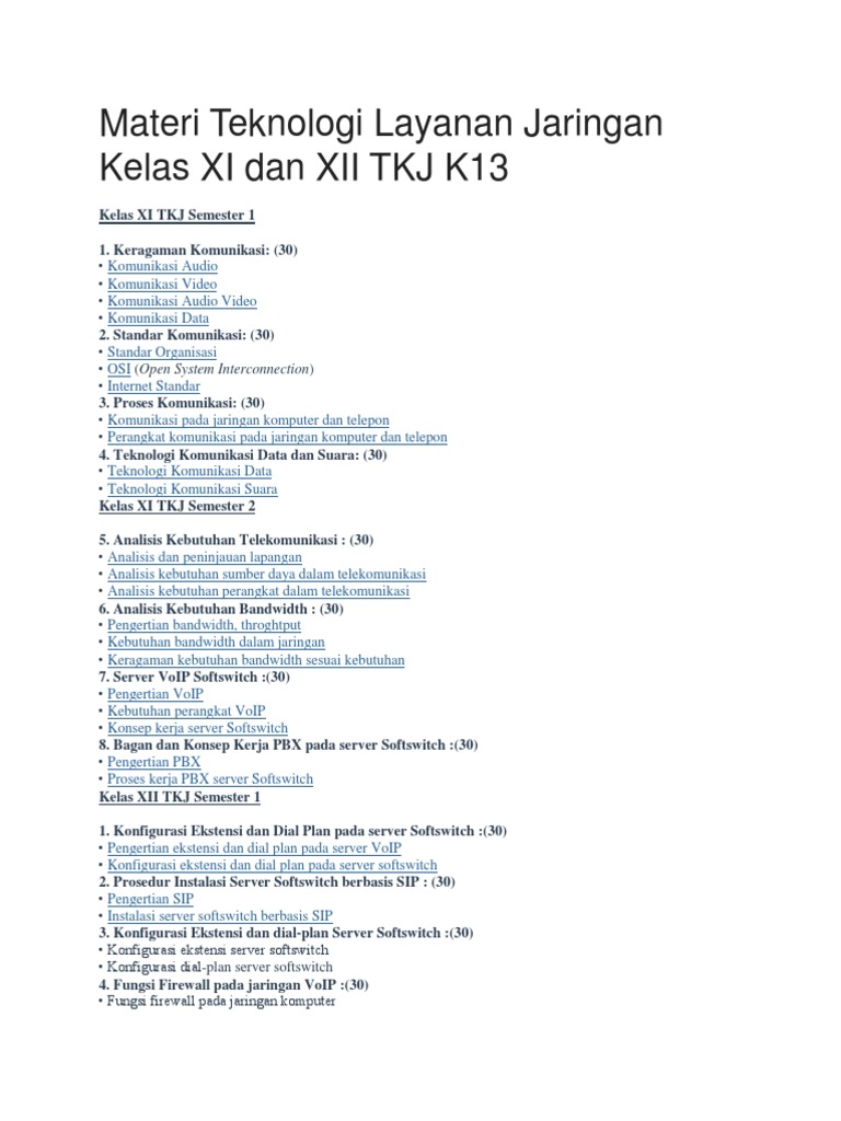 Materi Teknologi Layanan Jaringan Kelas Xi Dan Xii Tkj K13 Docx
