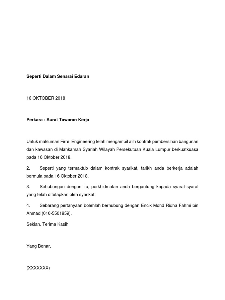 Contoh Surat Tawaran Kerja Pdf