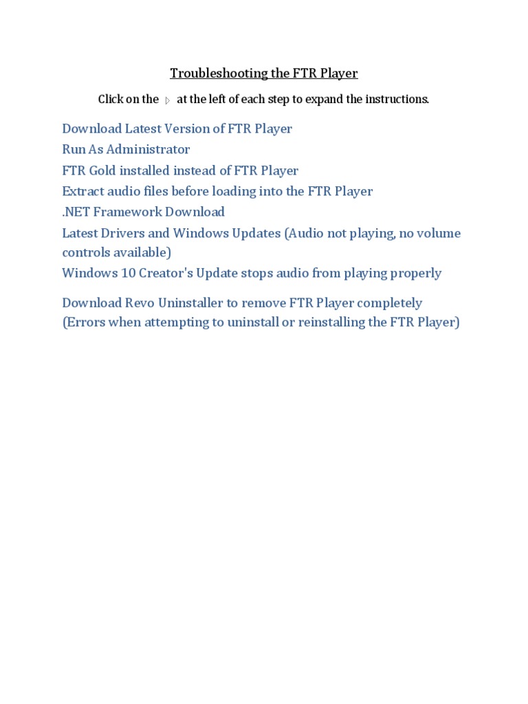 FTR Player Troubleshooting Guide | PDF