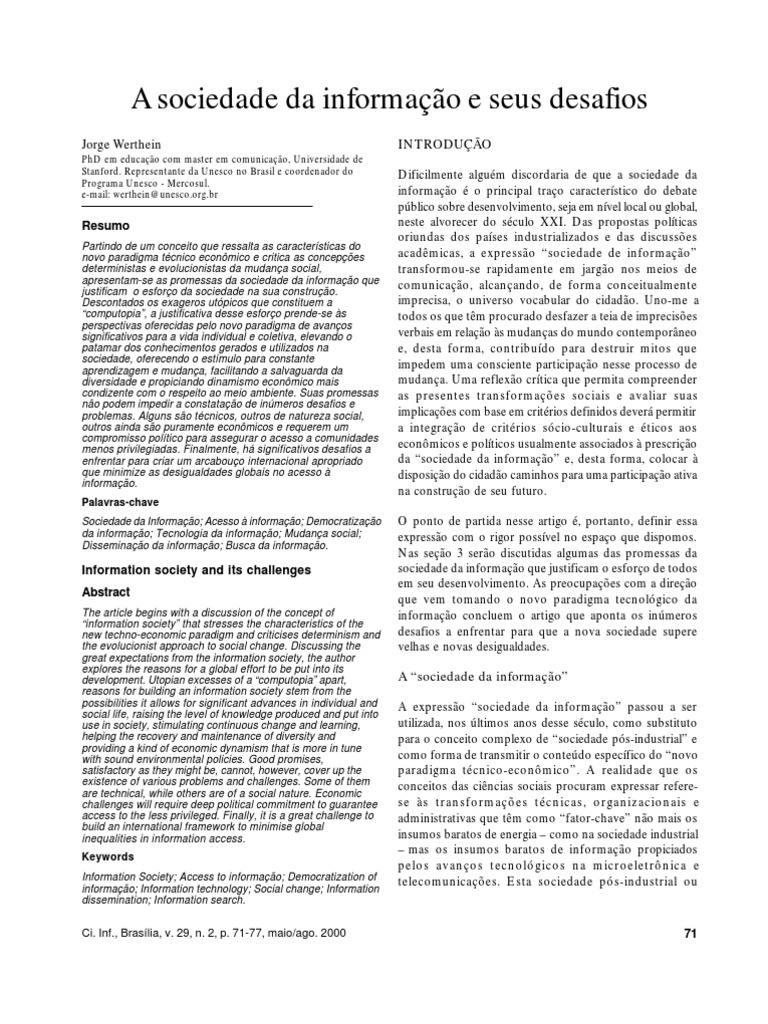 A Sociedade Da Informação | PDF