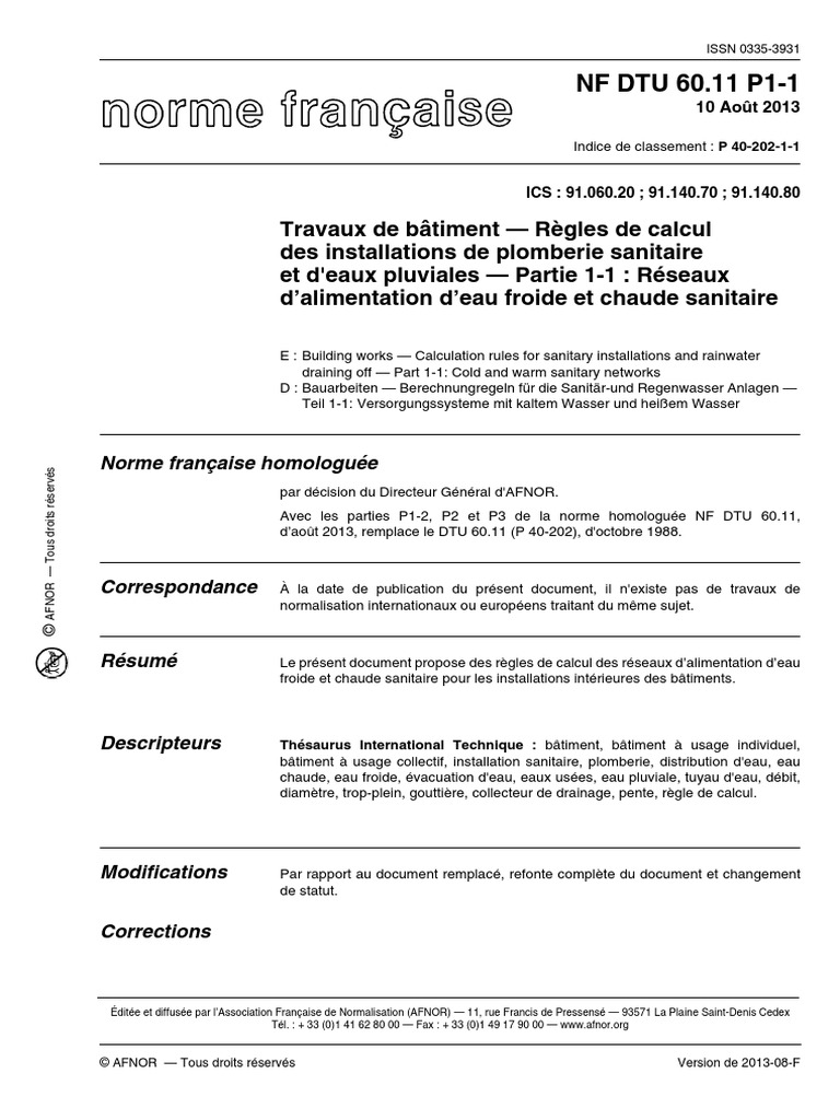 Dtu 60.11 | PDF | Code de la construction et de l'habitation | Robinet ...