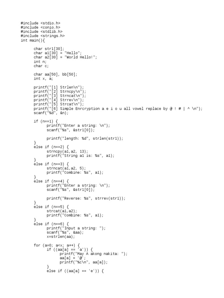 Sample Codes of String Function in C Programming | PDF