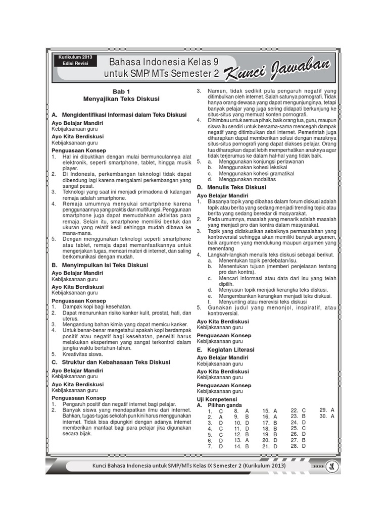 Kunci Bahasa Indonesia SMP Kelas IX Semester 2 | PDF | Seni