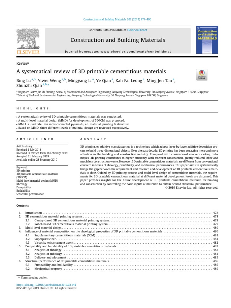 A Systematical Review of 3D Printable Cementitious Materials PDF | PDF ...