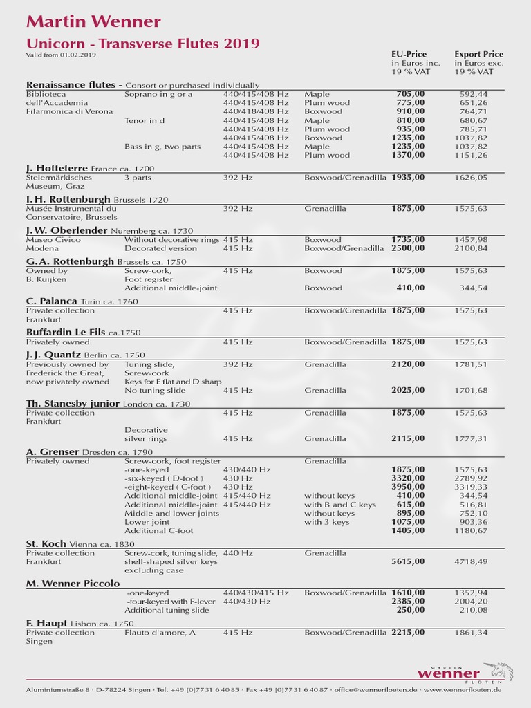 Price_list_2019 Musical Instruments Woodwind Instruments Free 30