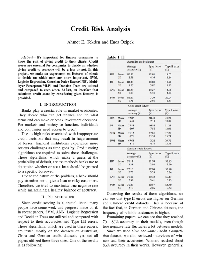 Credit Risk Analysis | Download Free PDF | Statistical Classification ...