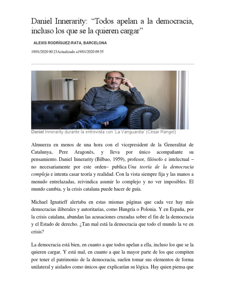 Daniel Innerarity-Todos Apelan A La Democracia | PDF | Democracia ...