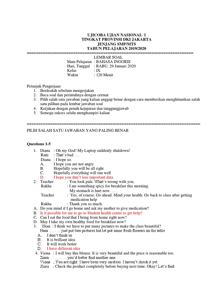 Ucun Dinas I Bhs Inggris Pkt A Dijawab Lavandula Vitamin C