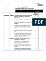 Person Specification for Foundation Year 2 Programmes