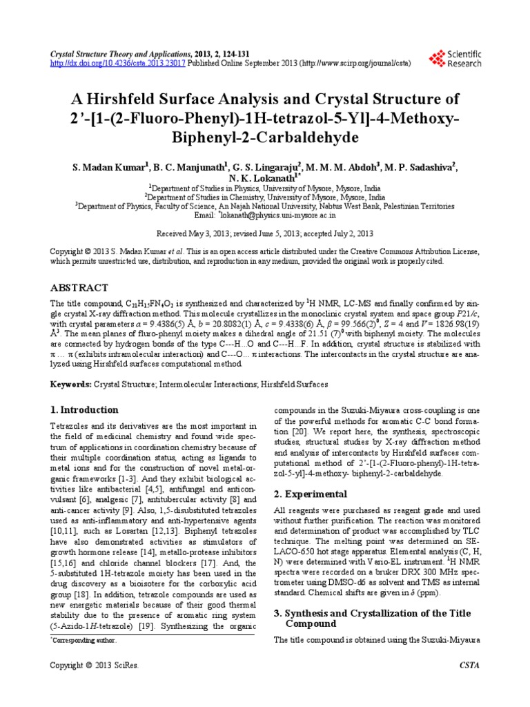 A Hirshfeld Surface Analysis and Crystal Structure | PDF | Hydrogen ...