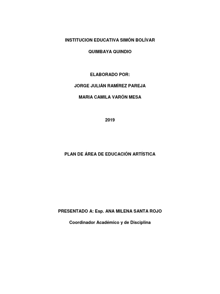 Plan de Educación Artística Escolar | PDF | Educación en artes visuales ...