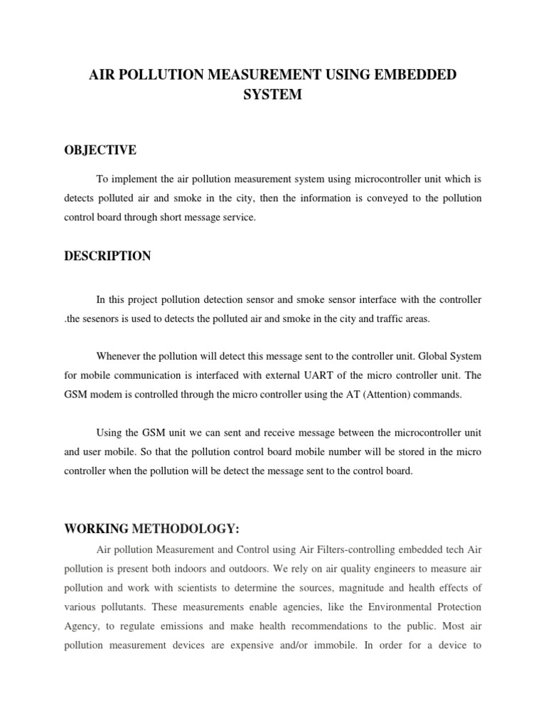 Air Pollution Measurement Using Embedded System PDF Air Pollution