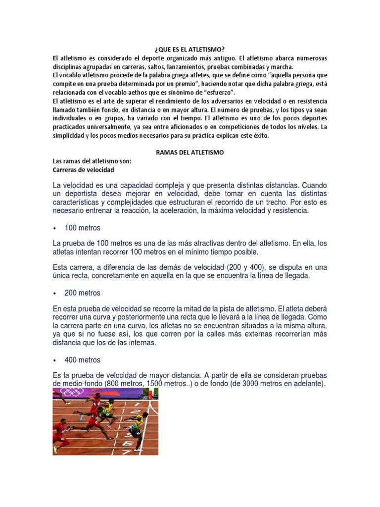 Introducción al Atletismo y sus Pruebas | PDF | Deporte del atletismo ...