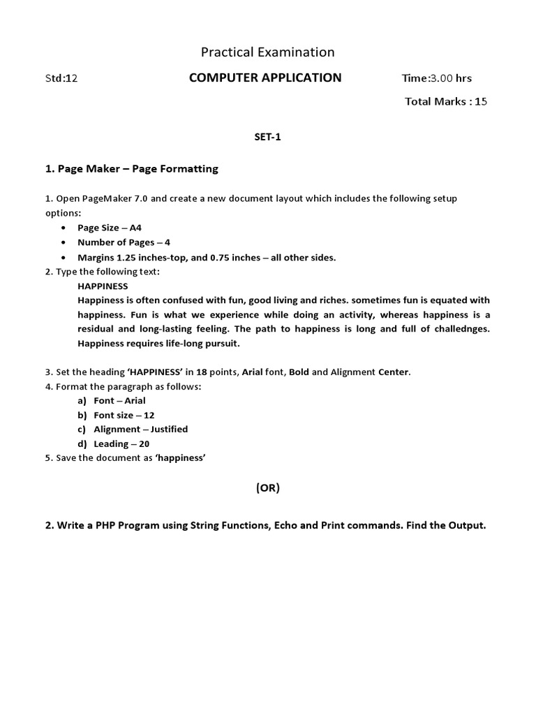12th Computer Application Practical Exam Question Paper - English ...
