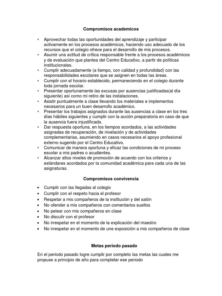 Compromisos Académicos del Estudiante | PDF