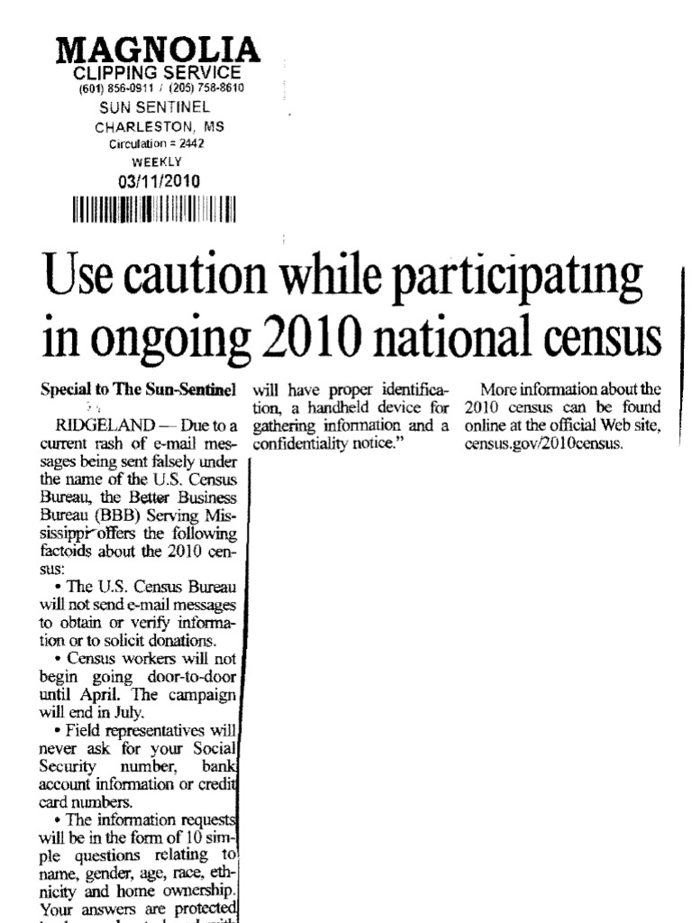 Use Caution While Participating in Ongoing 2010 National Census | PDF | Law
