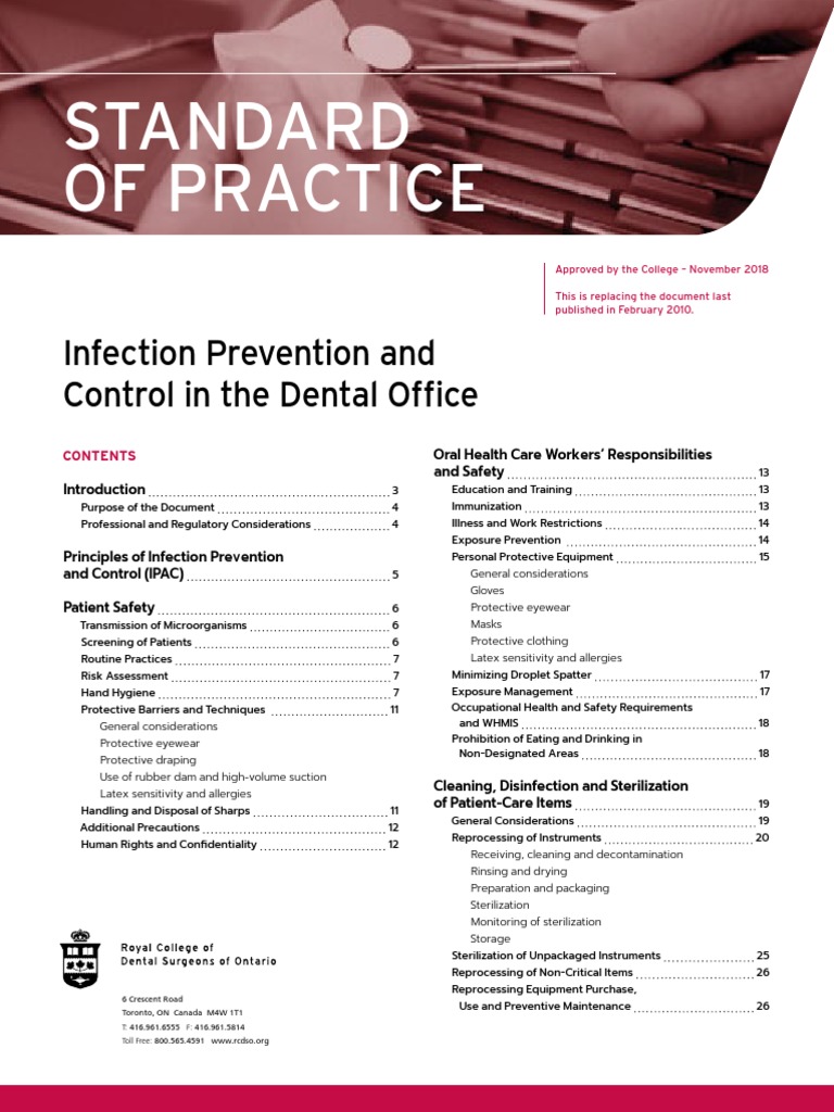 RCDSO Standard of Practice IPAC PDF Infection Control Hand Washing