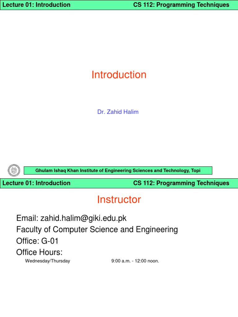 Lecture 1 - Introduction | PDF | C++ | Areas Of Computer Science
