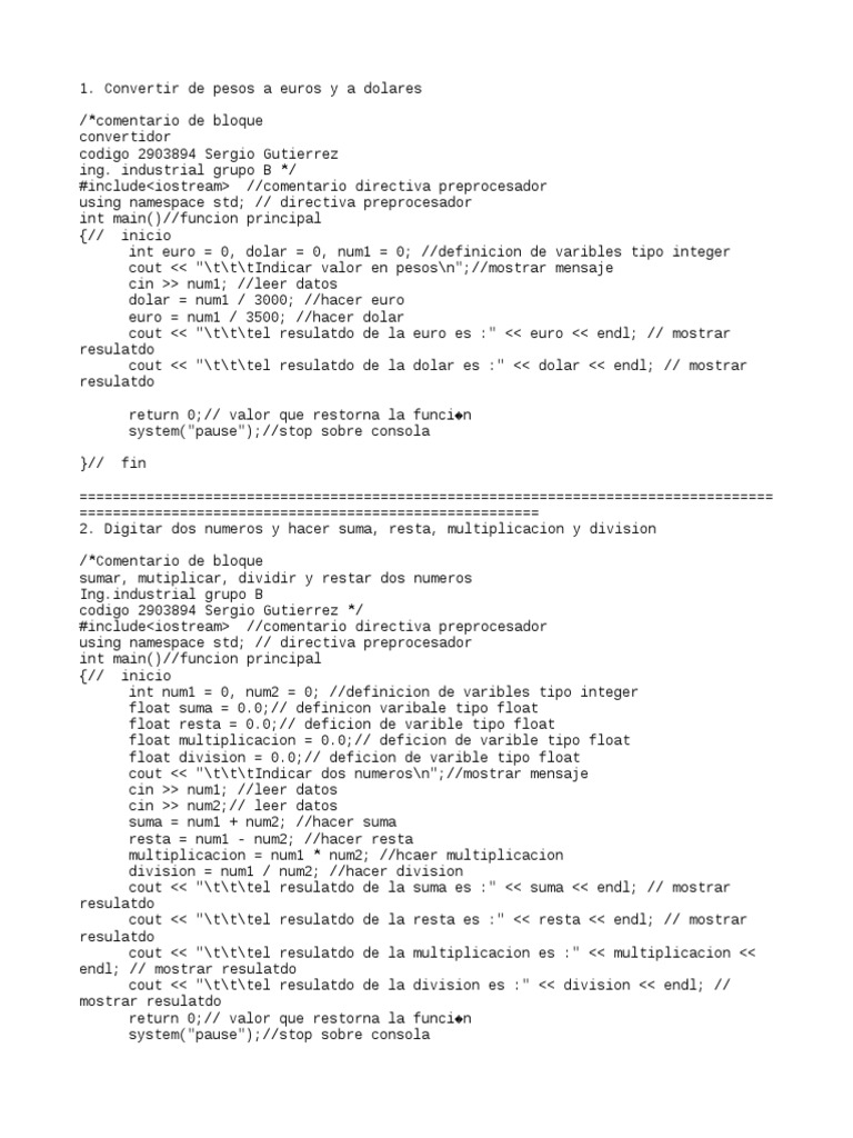 Programacion C++ Codigo | PDF | Números | Desarrollo de software