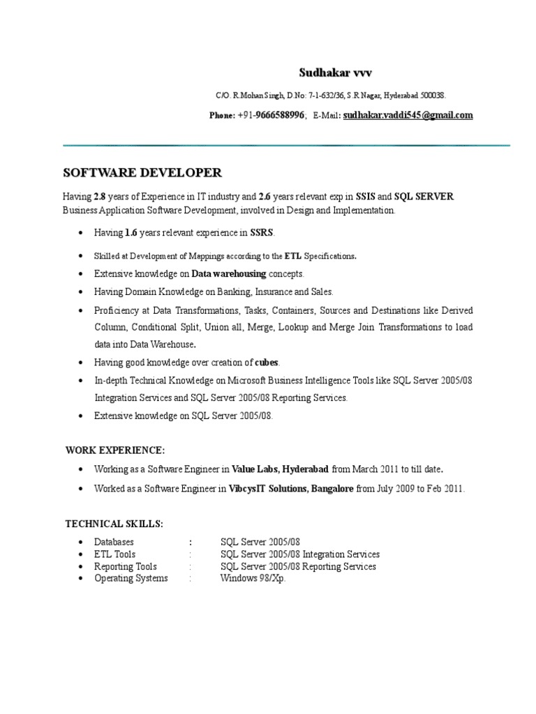 3+MS BI Resume | PDF | Microsoft Sql Server | Data Management