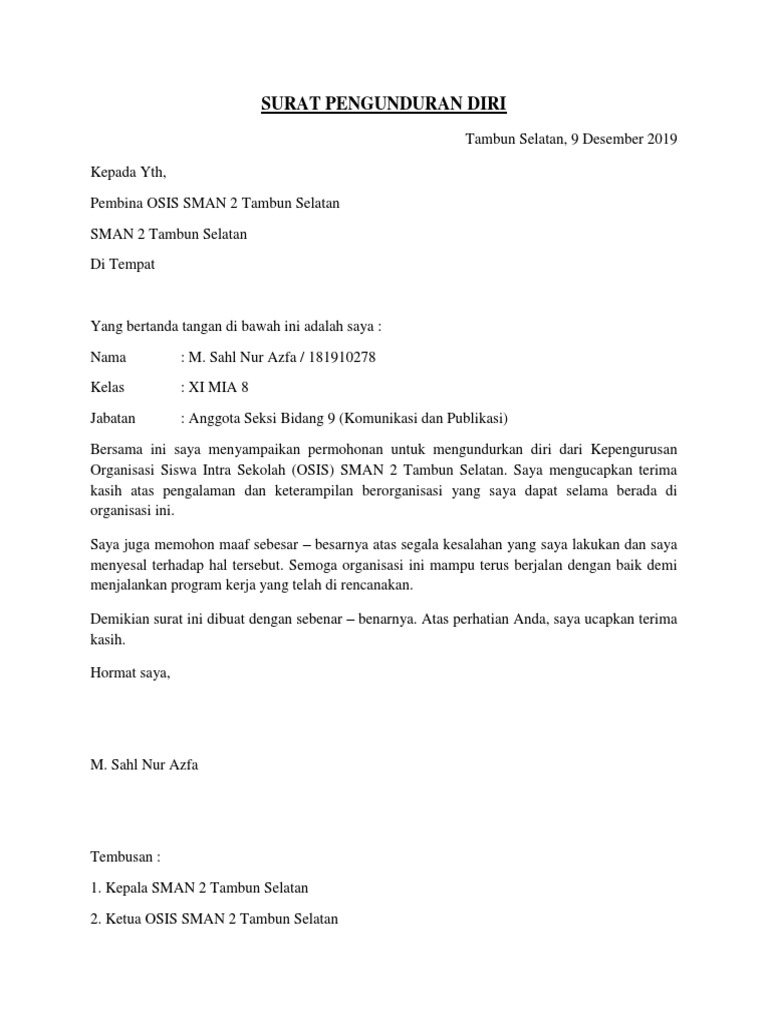Surat Pengunduran Diri | PDF