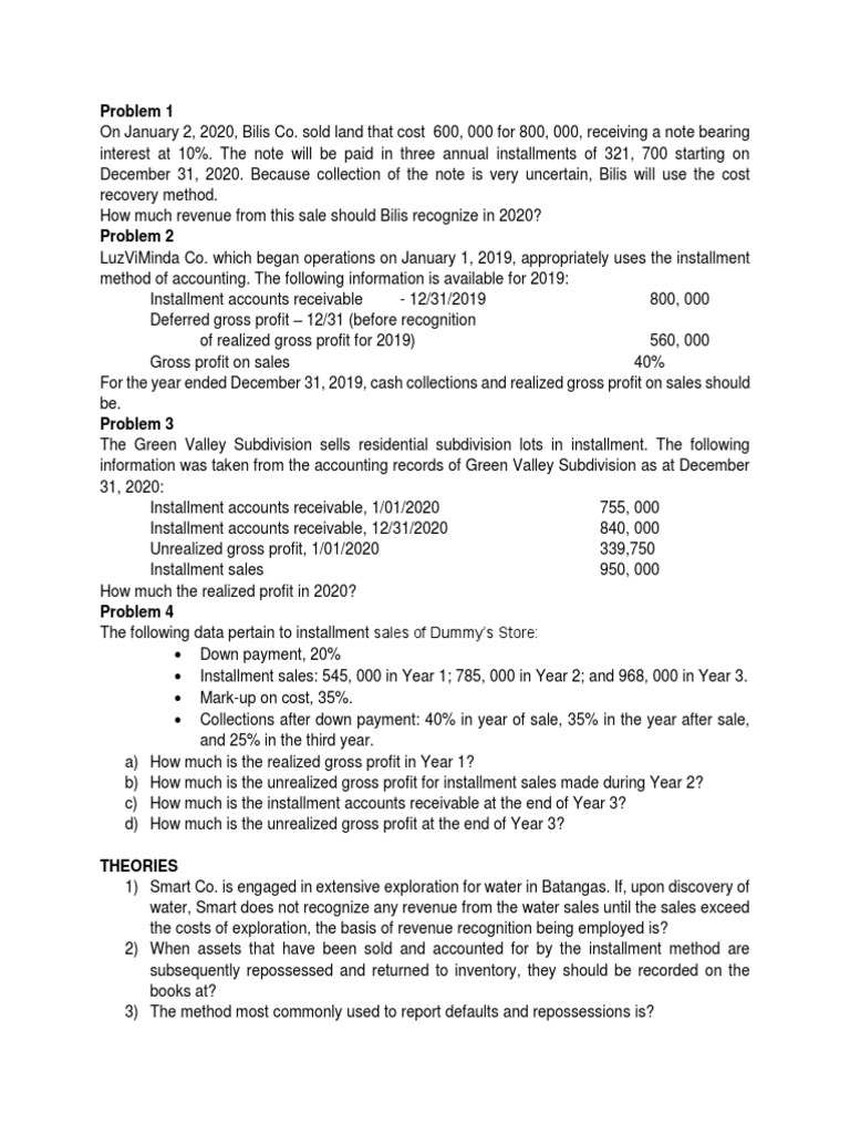 Installment Sales | PDF | Gross Income | Revenue