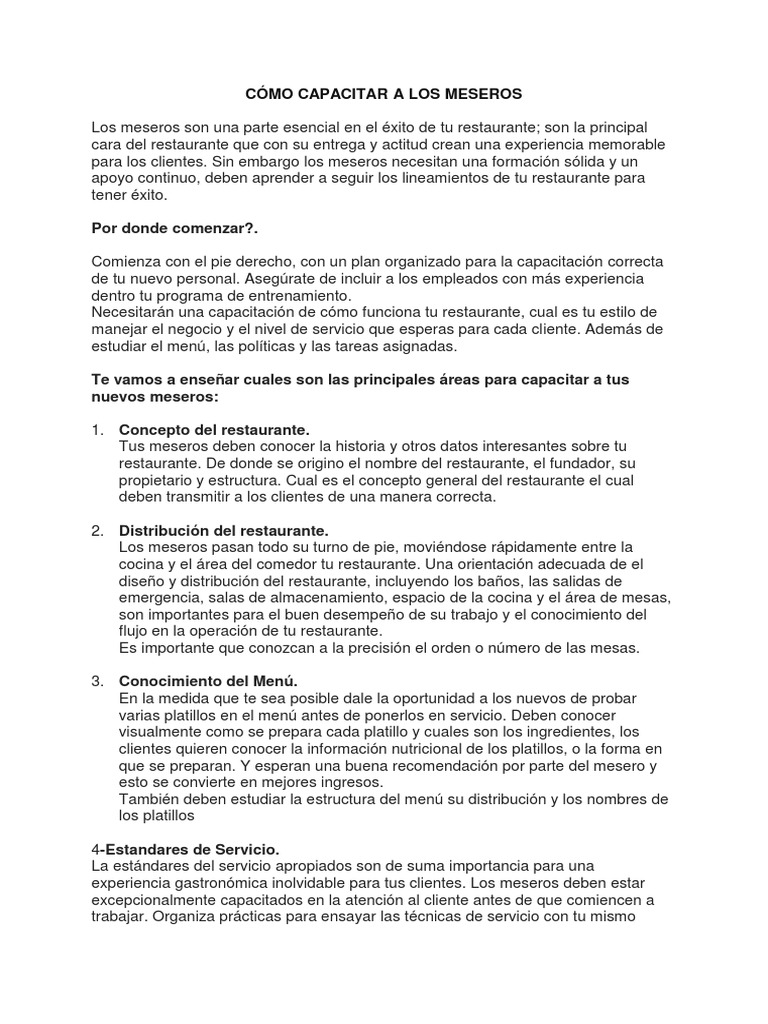 Capacitación Efectiva para Meseros | PDF | Restaurante y Catering