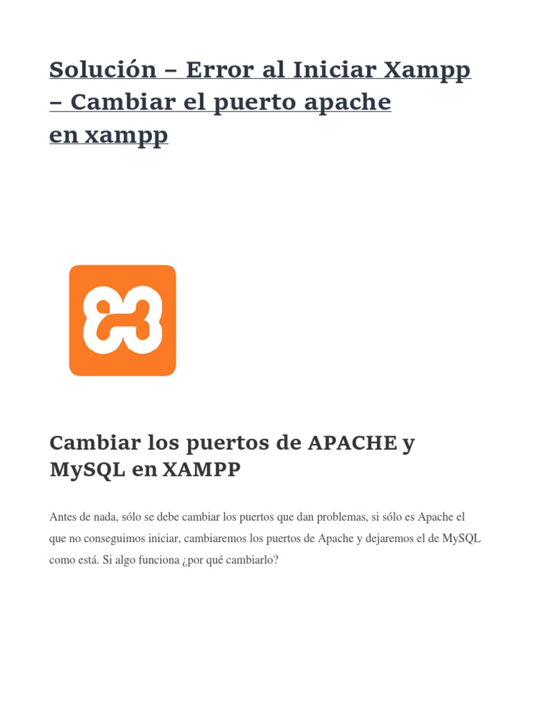 Solución Error de Puertos en XAMPP | PDF | Servidor HTTP Apache | Redes ...