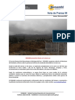 SENAMHI - Nota de Prensa 08 Pronostico de Lluvias en La Sierra Sur
