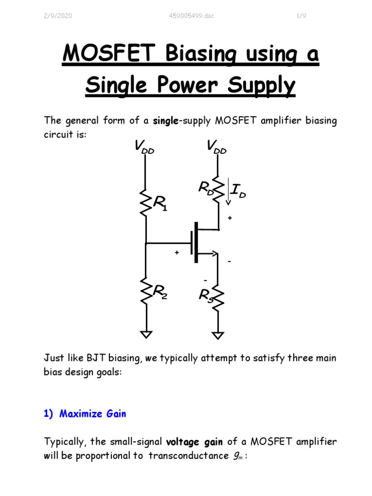 MOSFET Biasing Using A Single Power Supply PDF Field Effect Transistor Mosfet
